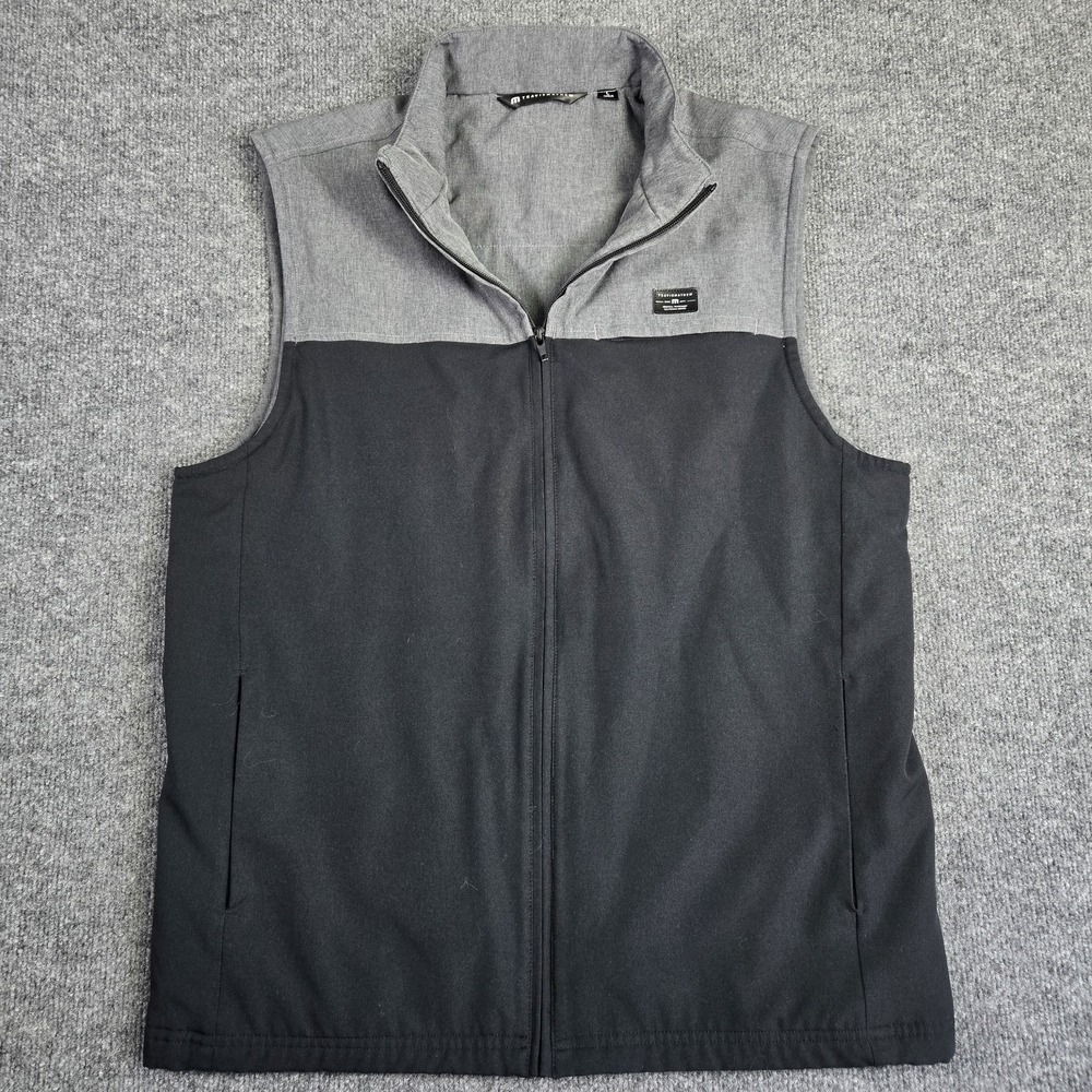Travis Mathew Mens L Full Zip Gray Black Golf Vest Outerwear Stretch Travel - Picture 2 of 12